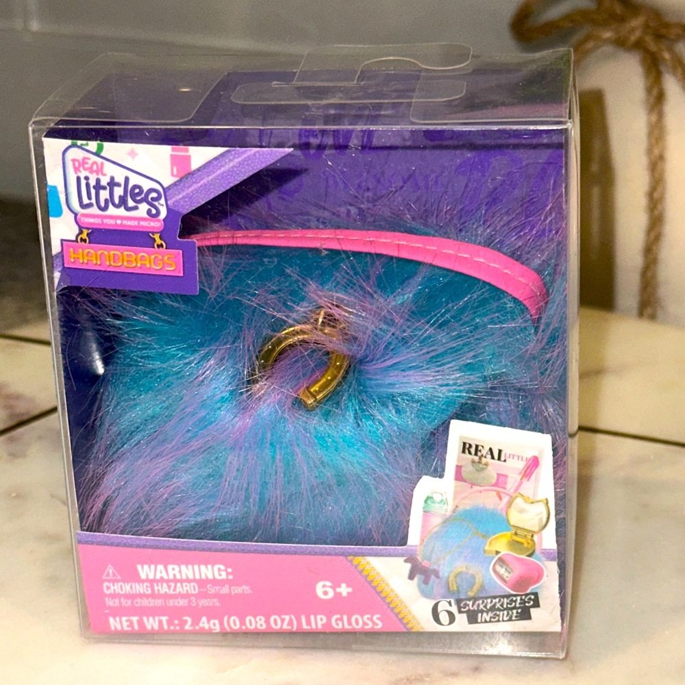NIB REAL LITTLES Collectible Micro Handbag with 6 Beauty Surprises Inside Blue